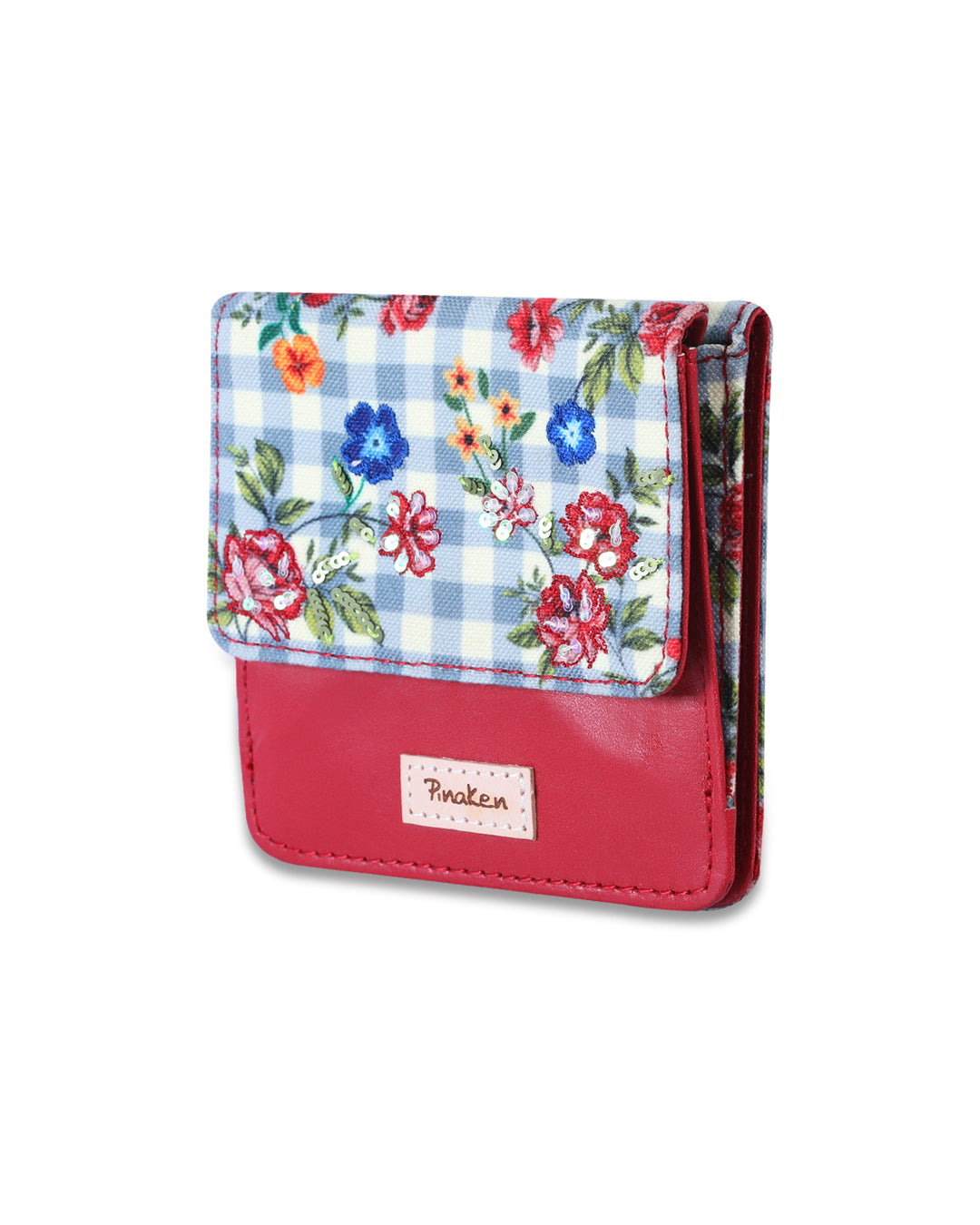 Grey Gingham Blossom Flap Wallet