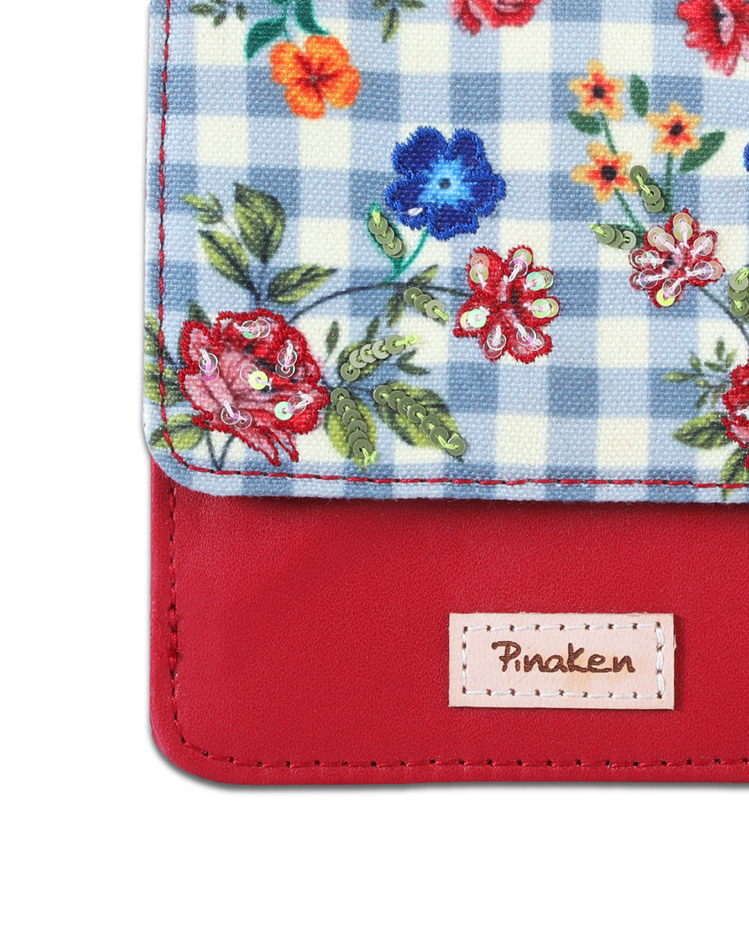 Grey Gingham Blossom Flap Wallet