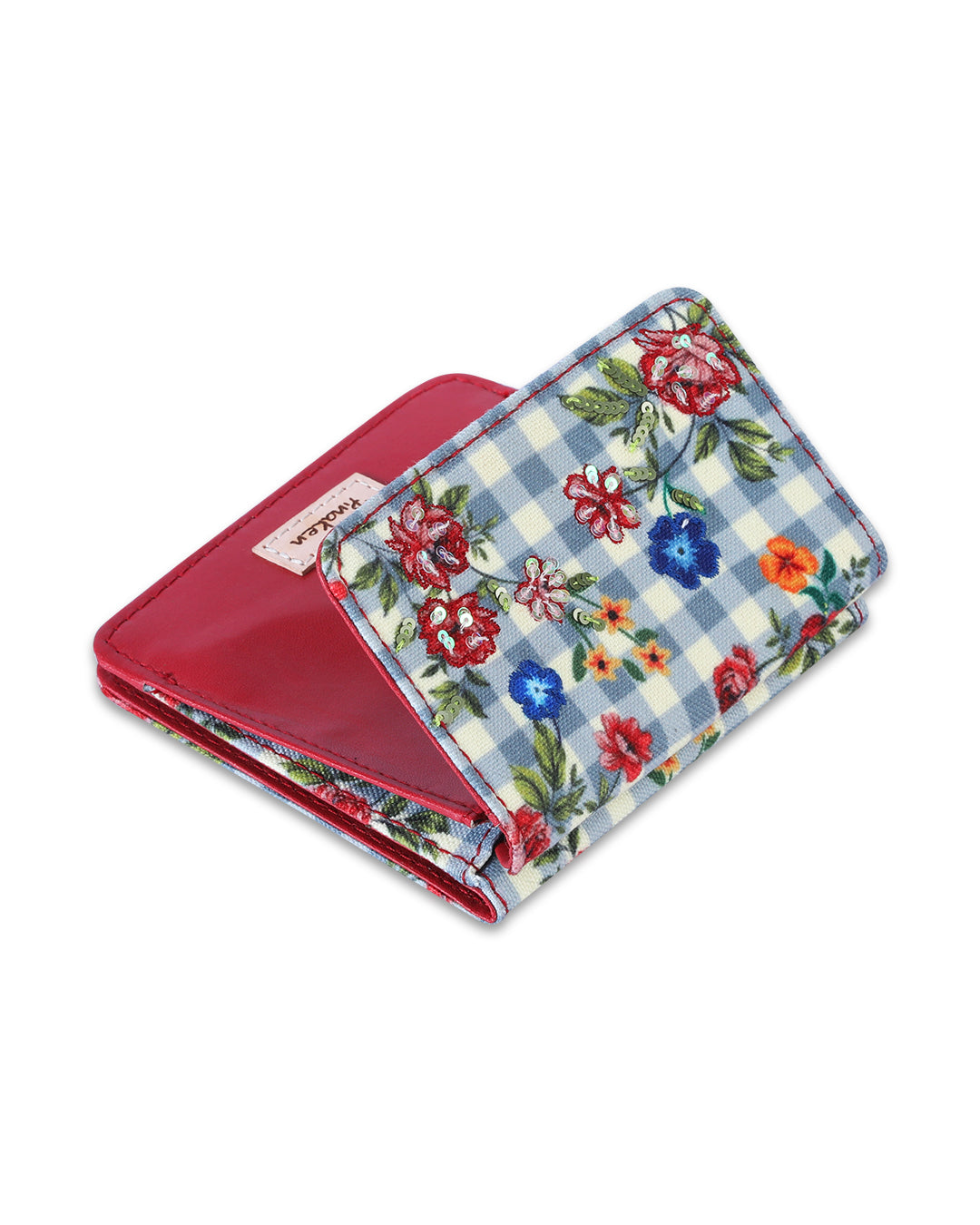Grey Gingham Blossom Flap Wallet