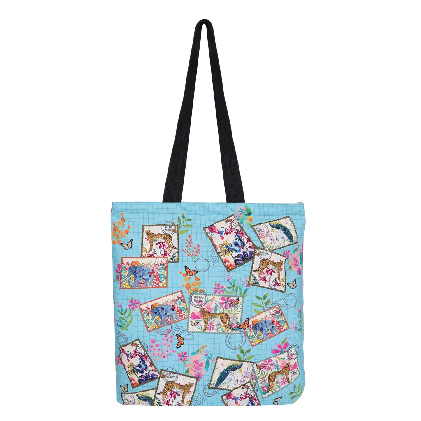 Blue Wildlife Safari Stamp Tote Bag