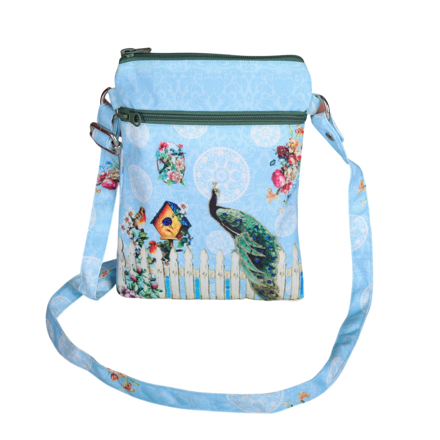 Peacock Garden Birdhouse Crossbody Bag
