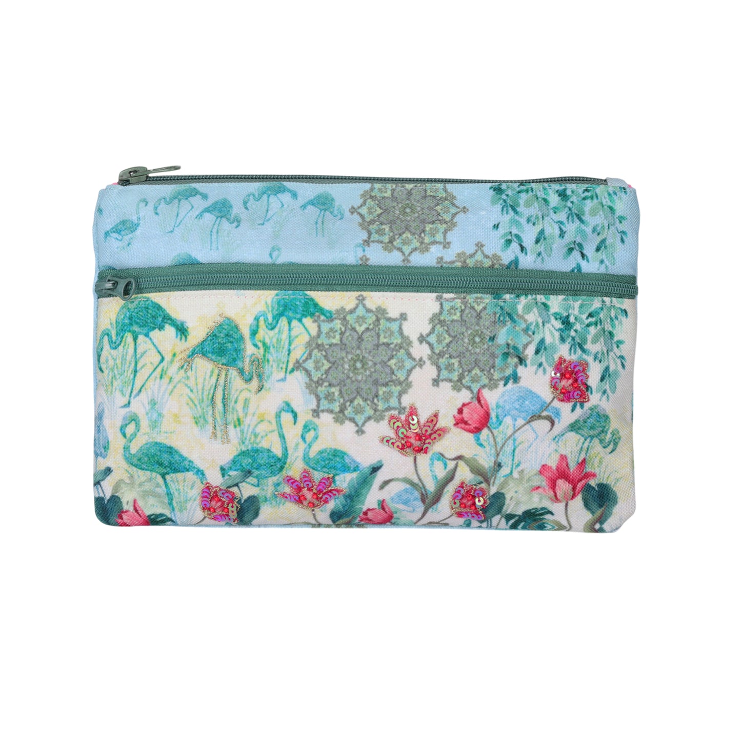 Flamingo Lagoon Double Zip Pouch