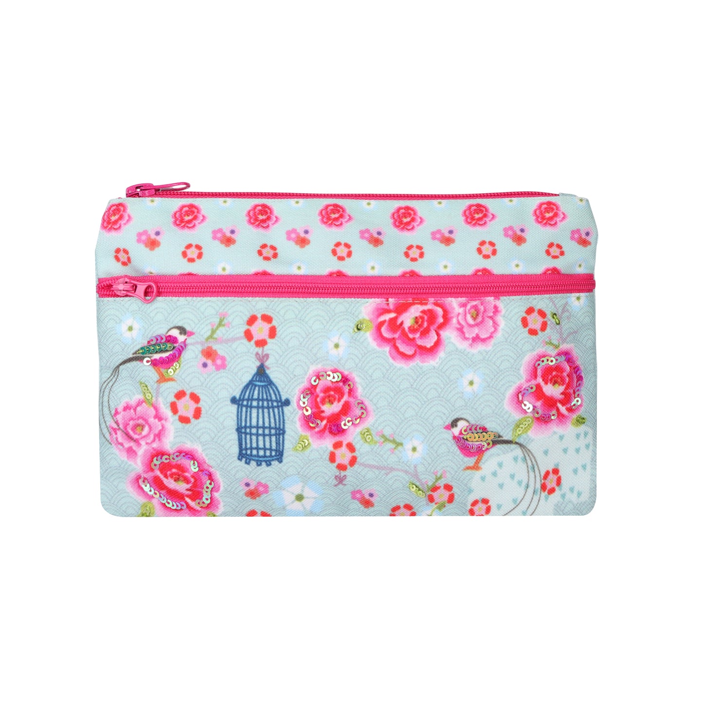 Vintage Rose Birdcage Double Zip Pouch