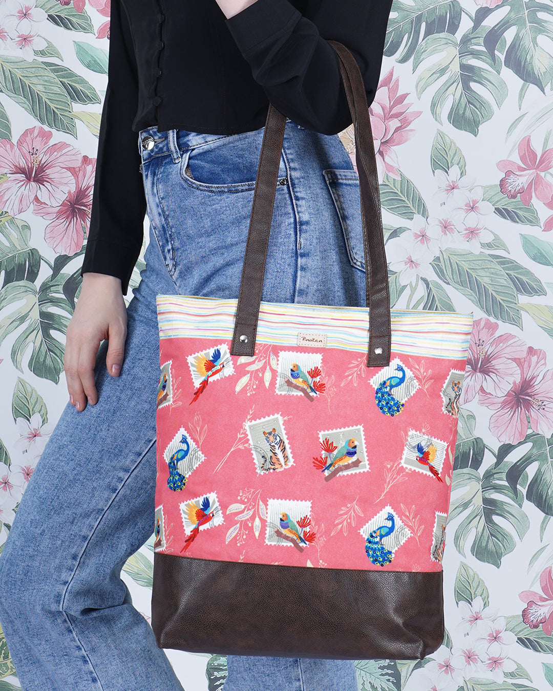 Jungle Stamp Shoulder Pu Bottom Tote Bag