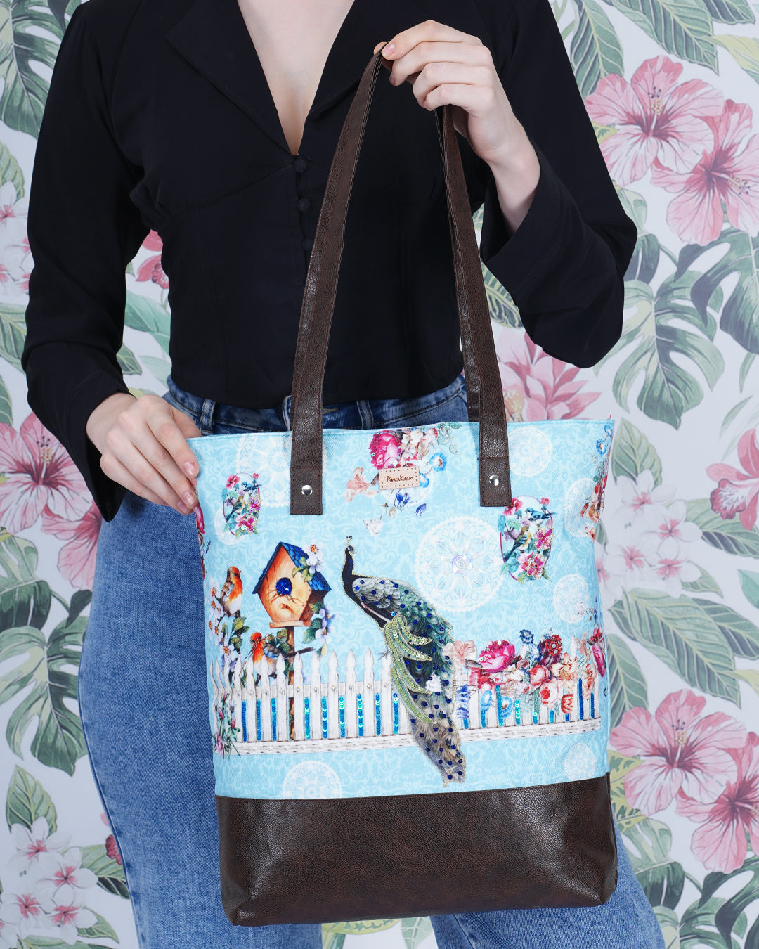 Peacock Fence Shoulder Pu Bottom Tote Bag