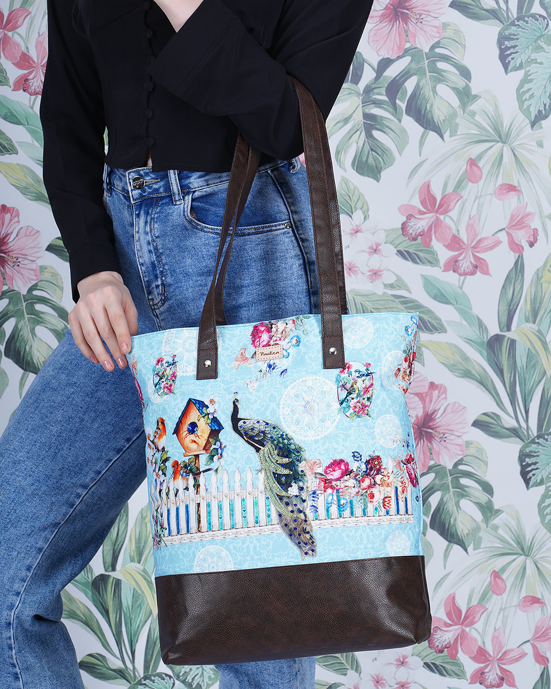 Peacock Fence Shoulder Pu Bottom Tote Bag