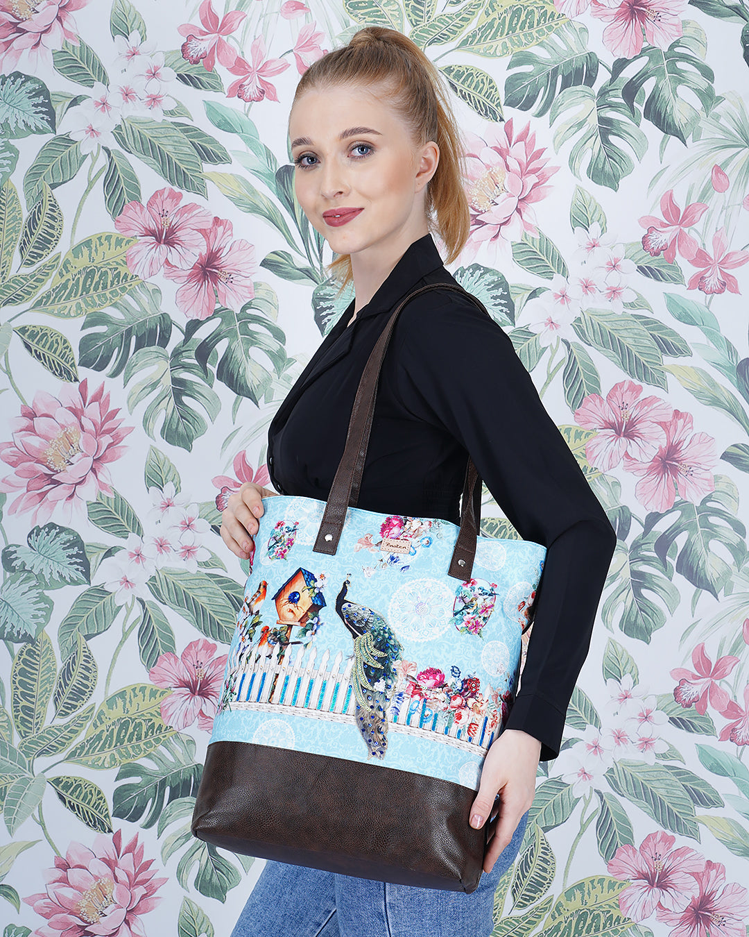 Peacock Fence Shoulder Pu Bottom Tote Bag