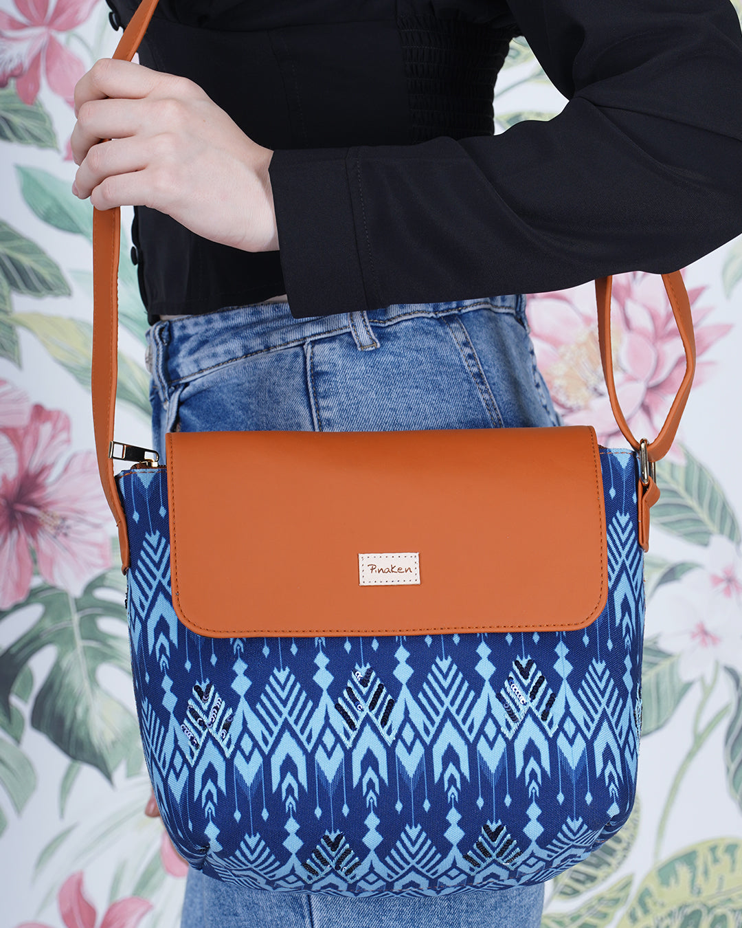 Navy Ikat Bucket Sling Bag