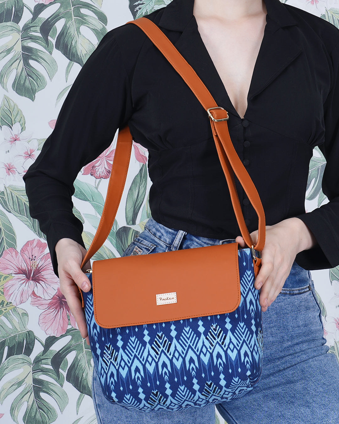 Navy Ikat Bucket Sling Bag
