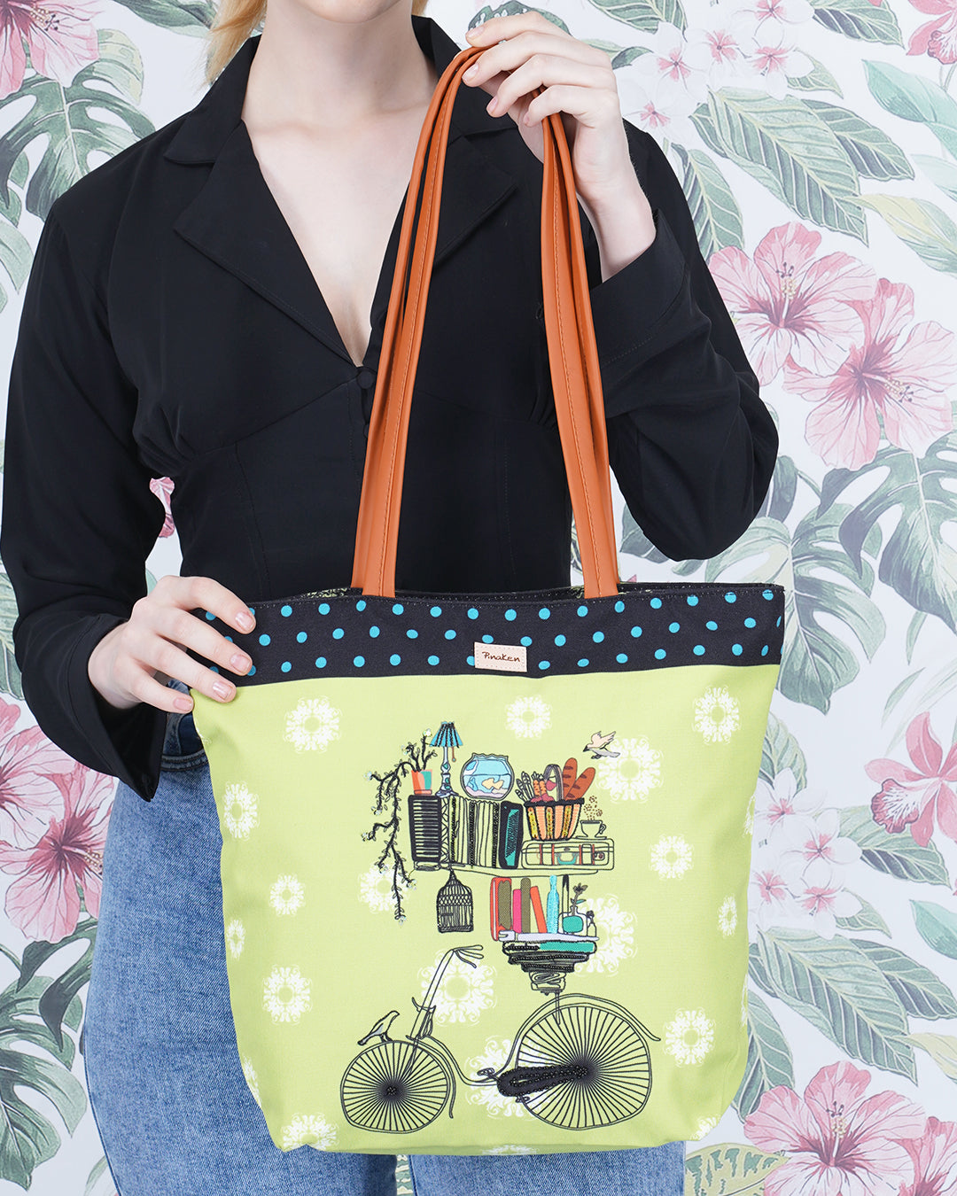 Brain Bridge Cycle with Vegan Leather Handle Tote Bag