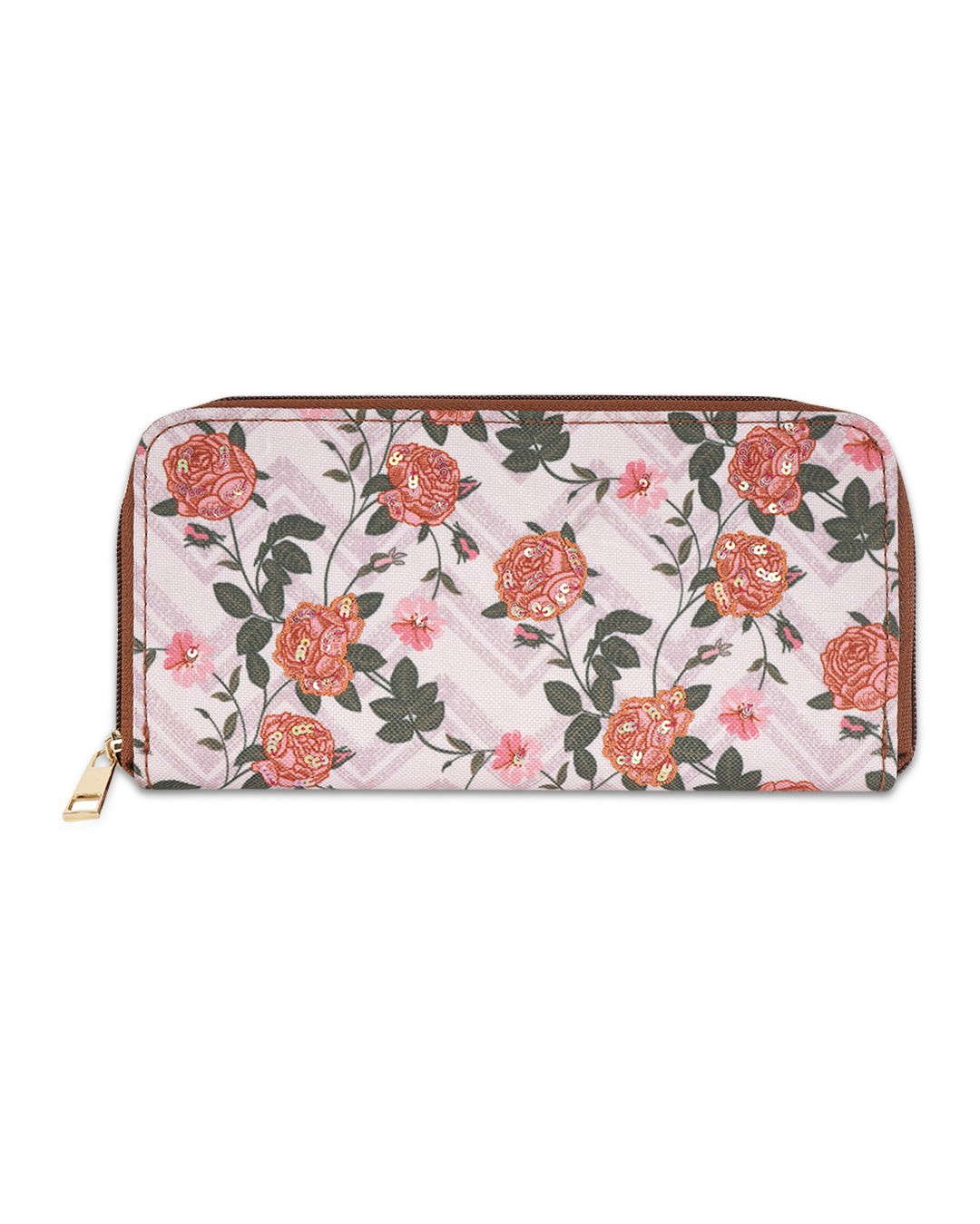 Cheveron Roses Top Zip Large Wallet