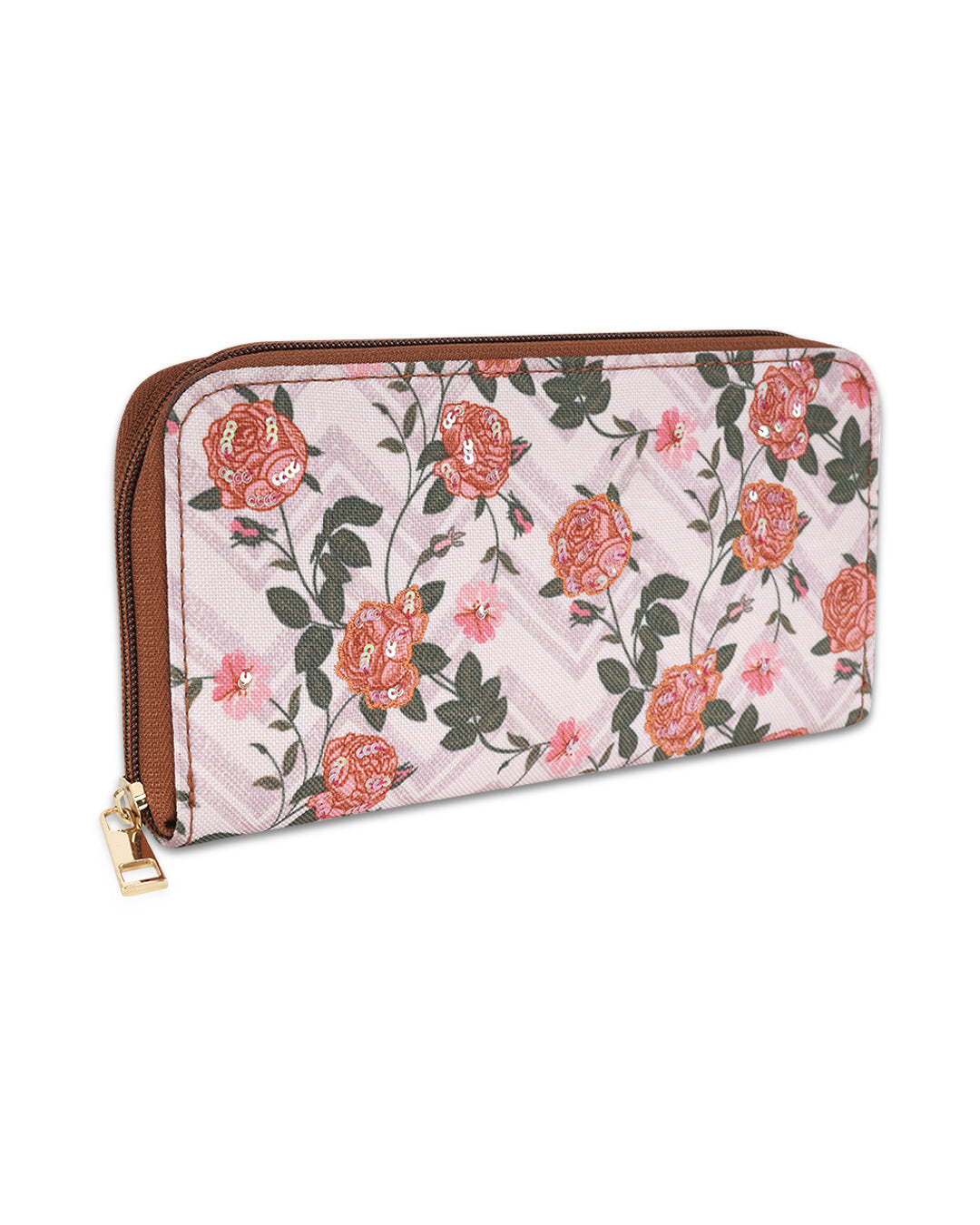 Cheveron Roses Top Zip Large Wallet
