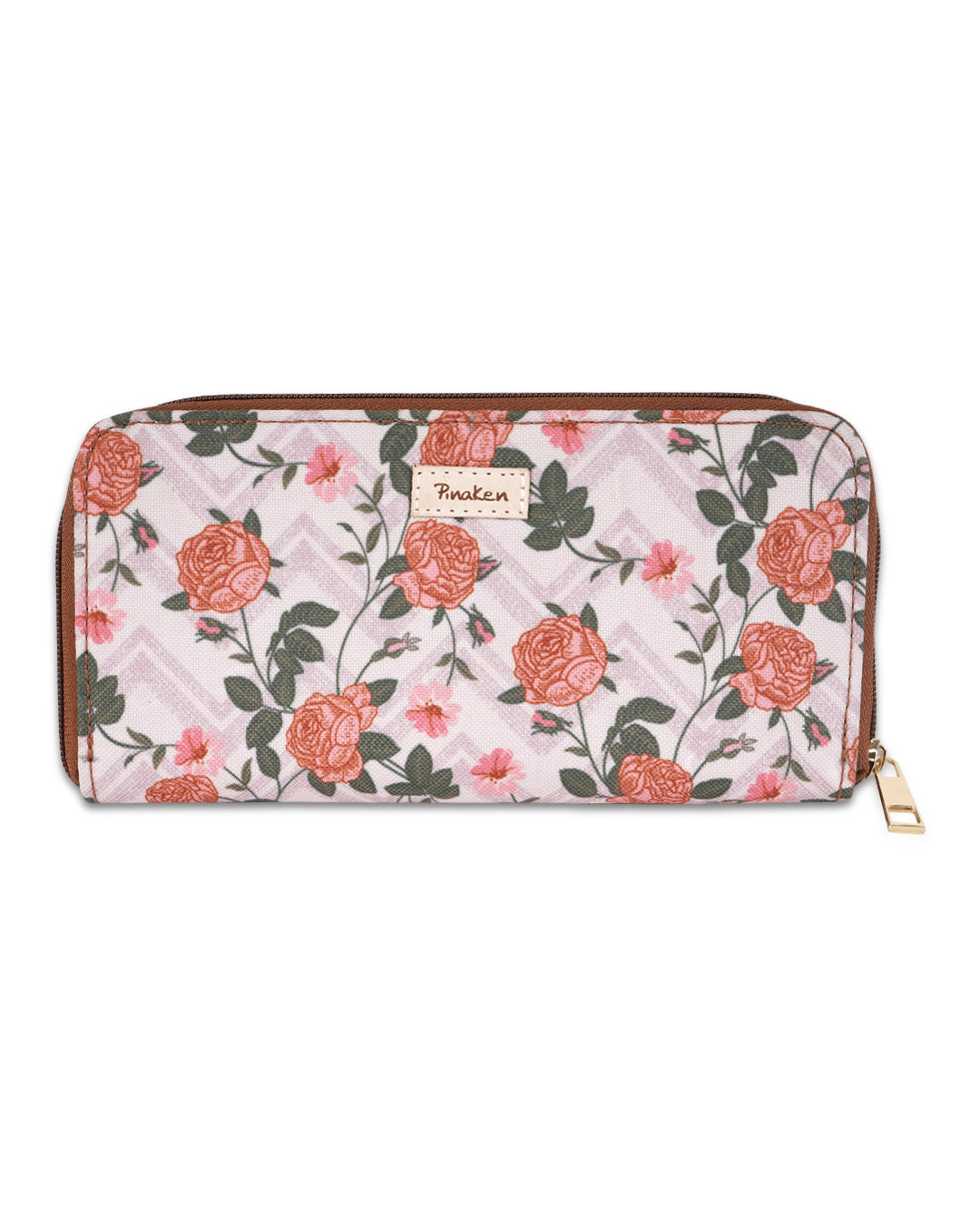 Cheveron Roses Top Zip Large Wallet