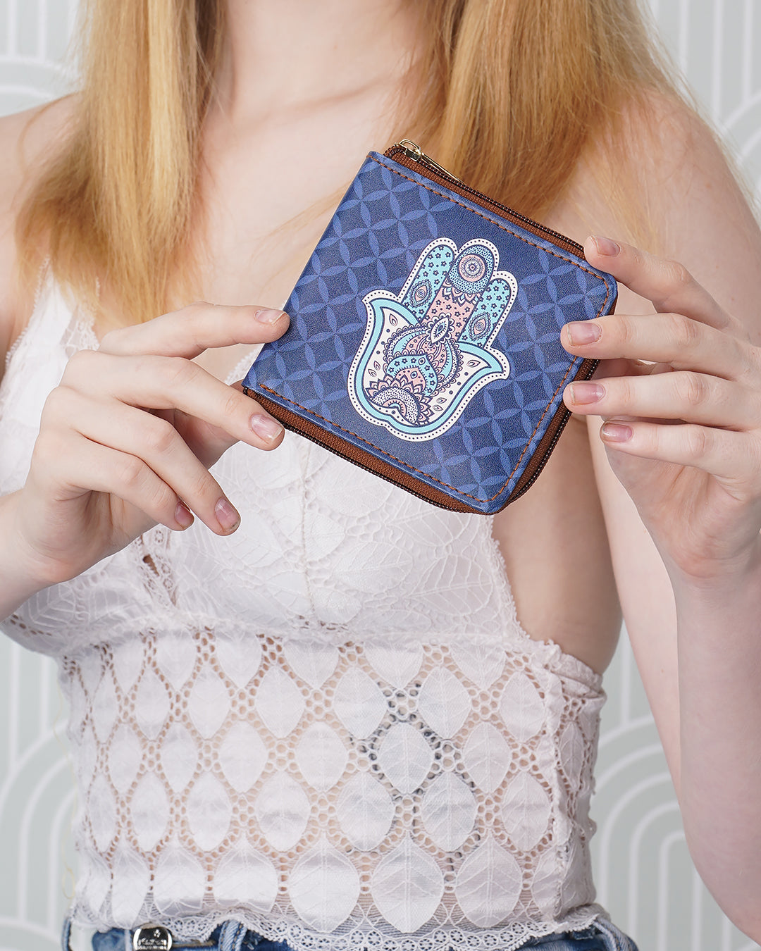Hamsa Side Zip Vegan Leather Wallet