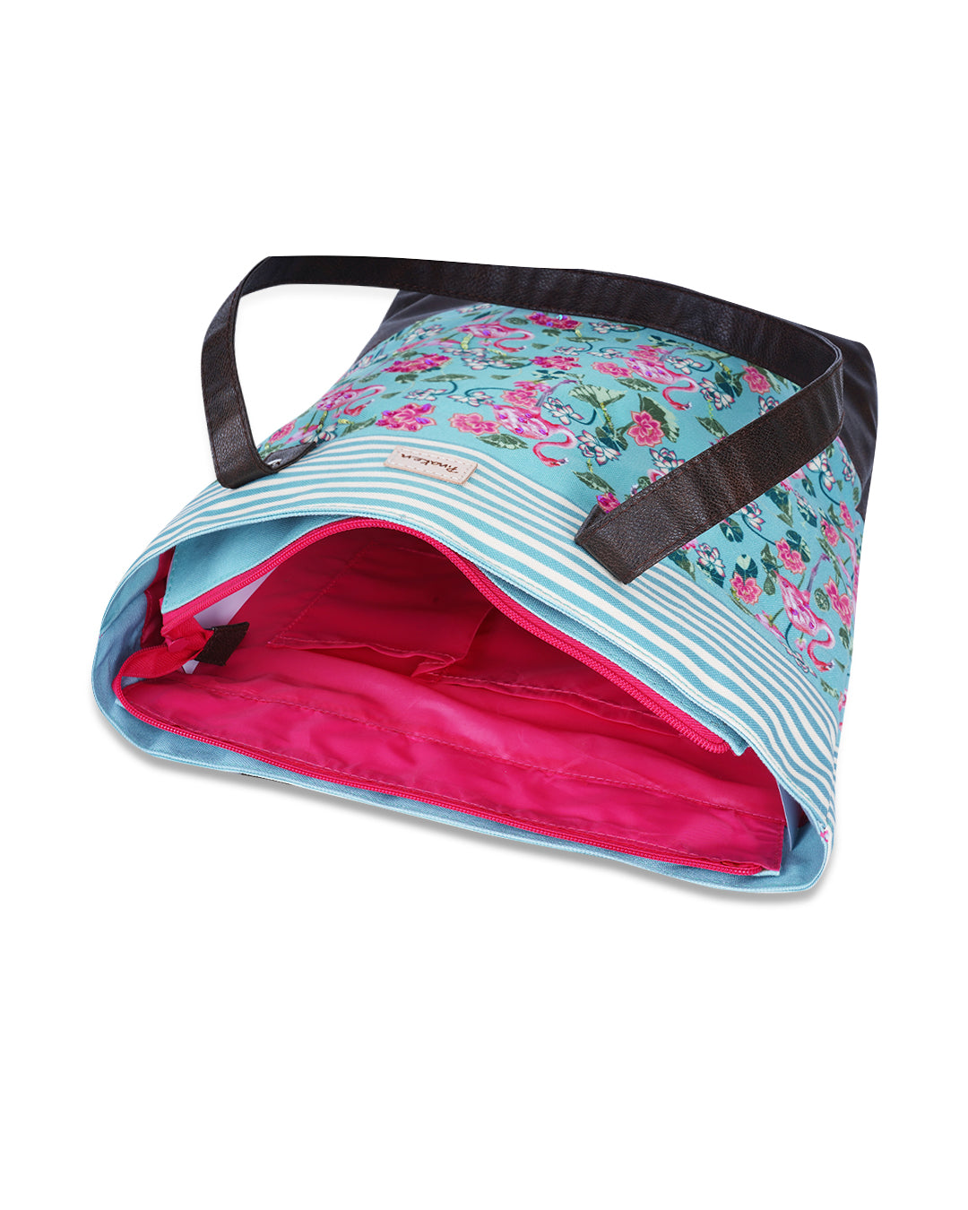 Tropical Flemingo Shoulder Pu Bottom Tote Bag