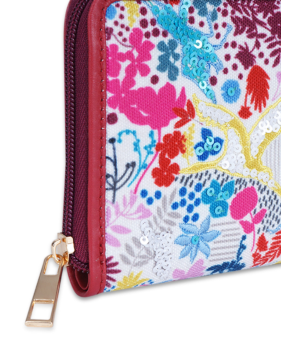 floral Crane Top Zip Wallet