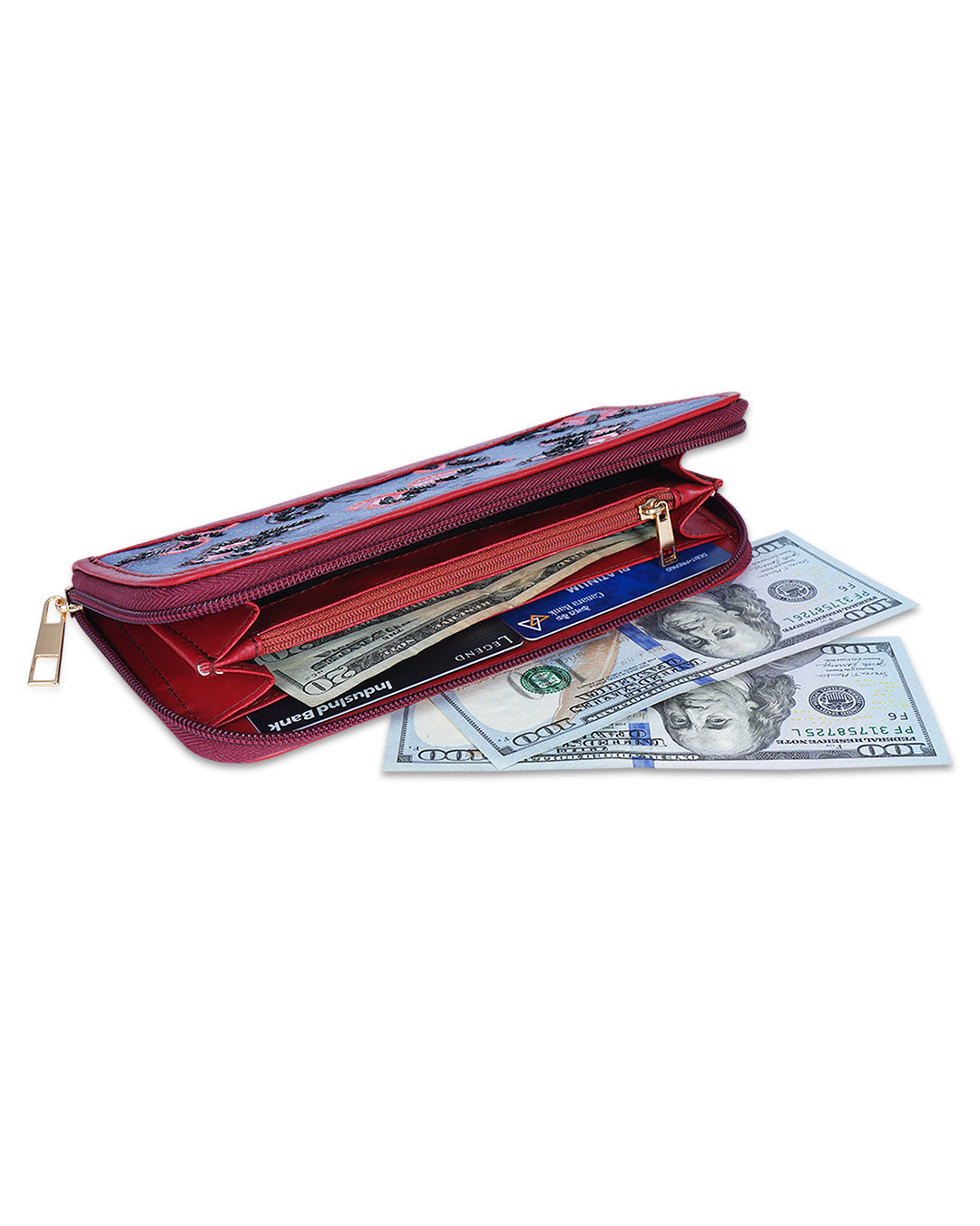 Butterfly Top Zip Clutch Wallet