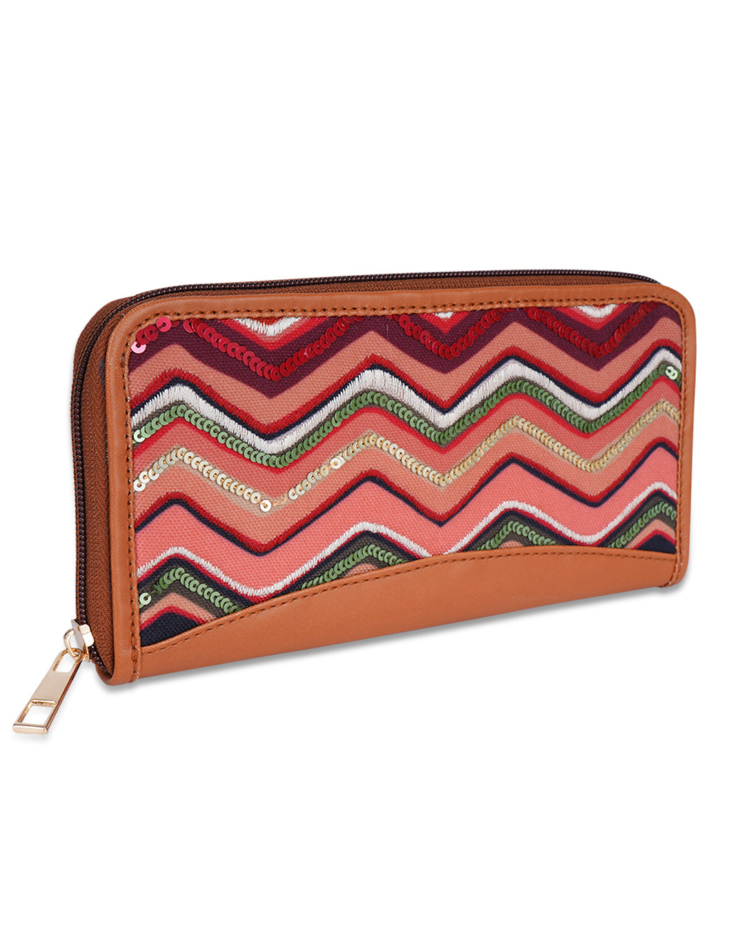 Multicolor Wave Top Zip Clutch Wallet