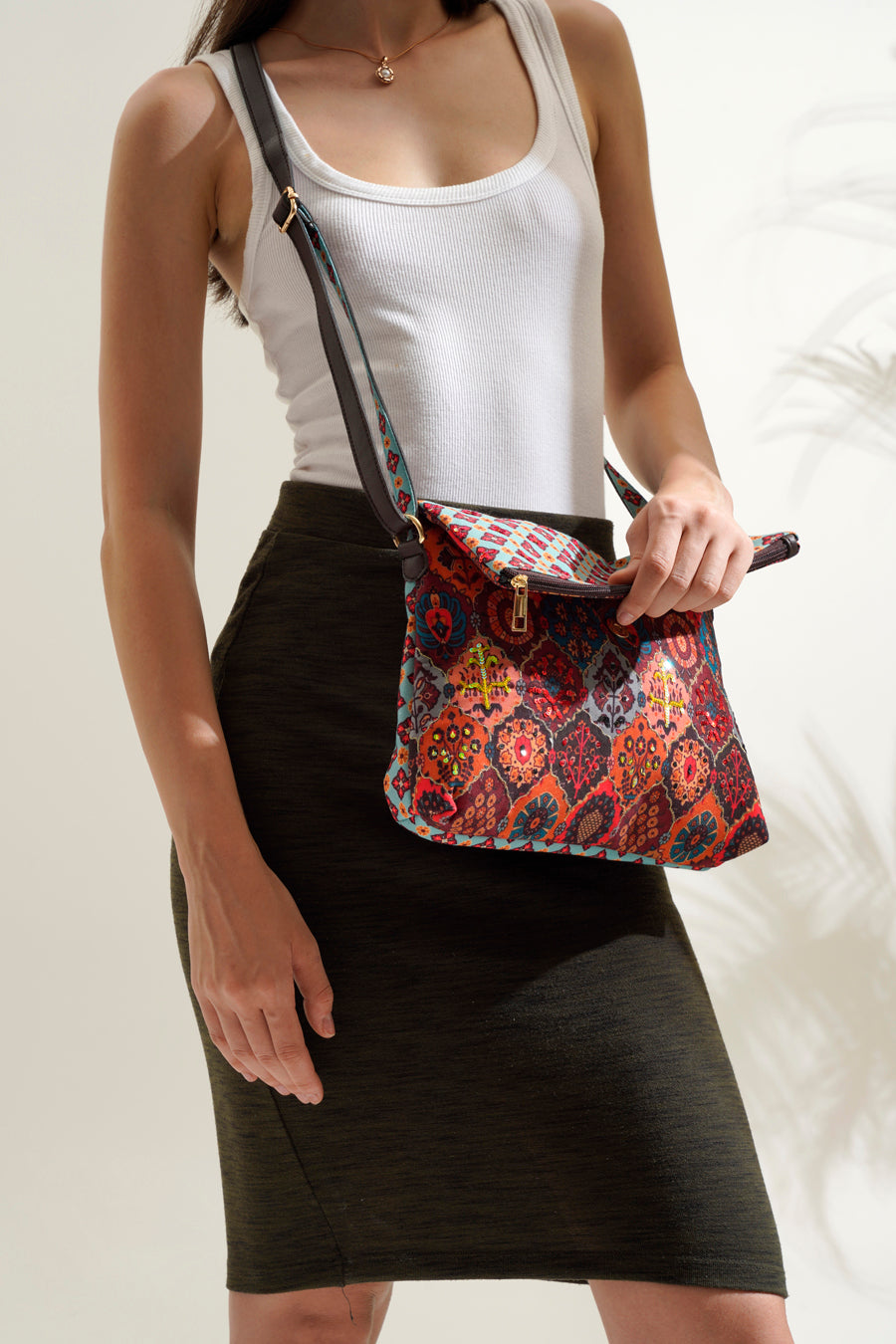 Floral Geo Foldover Sling Bag
