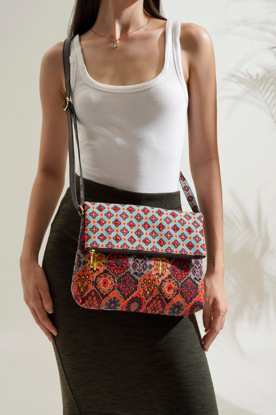 Floral Geo Foldover Sling Bag