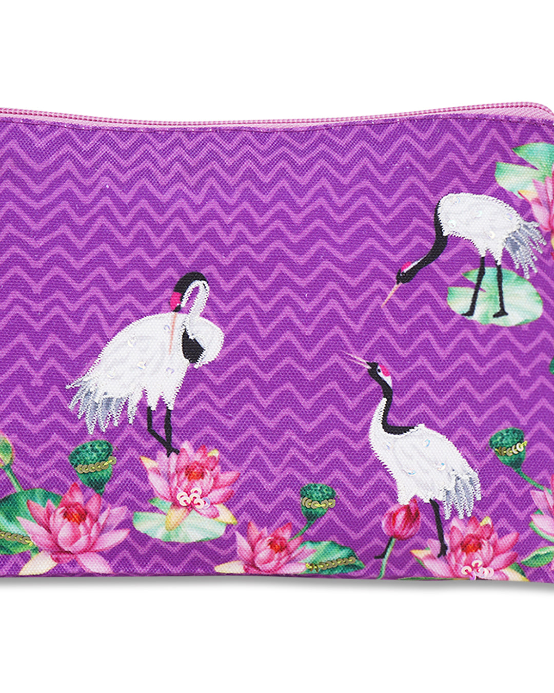 Crane With Lotus Cosmetic Bag