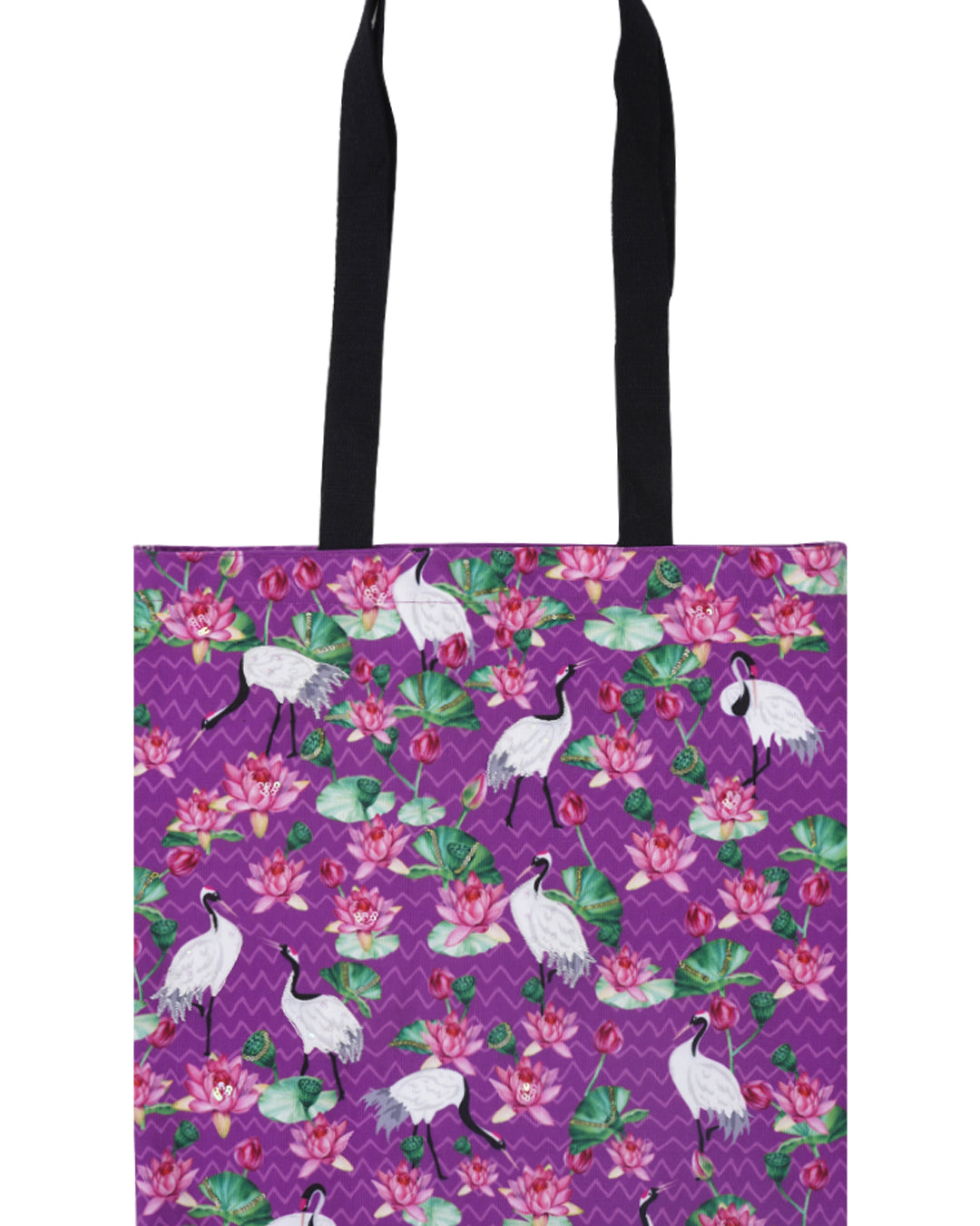 Crane With Lotus Tote Bag