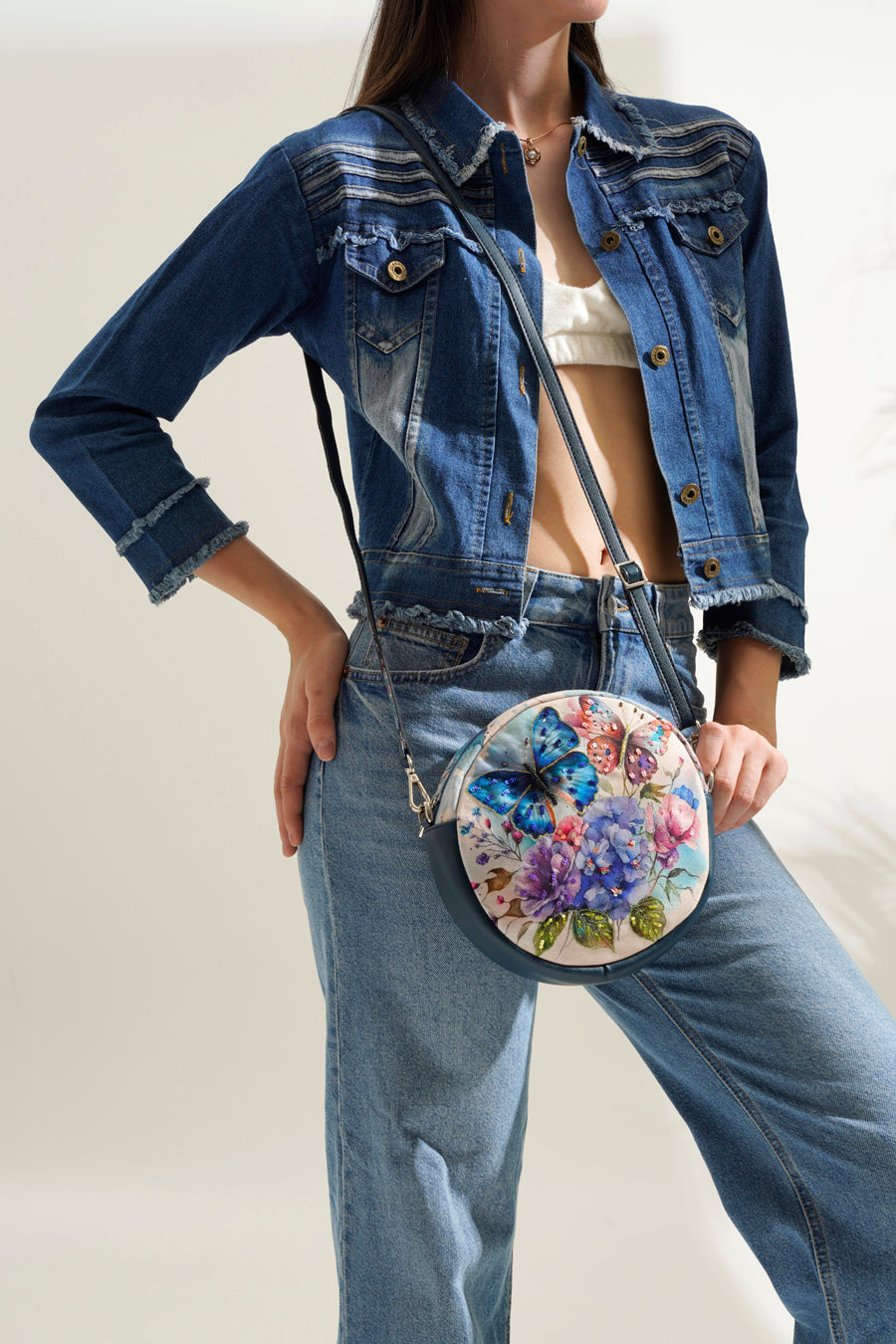 Butterfly Splash Round Sling Bag