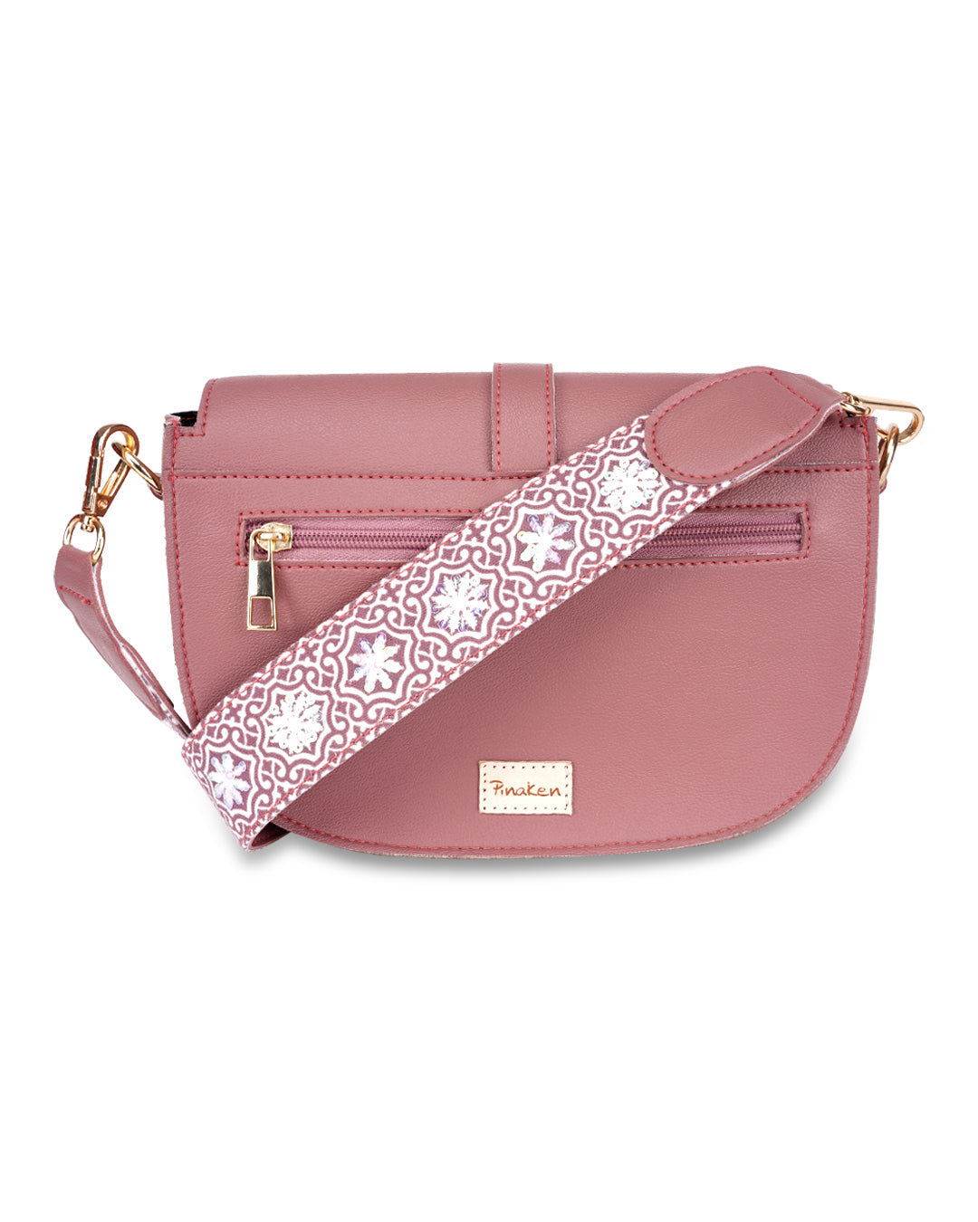 Rose Pink Embroidered Handle Sling Bag