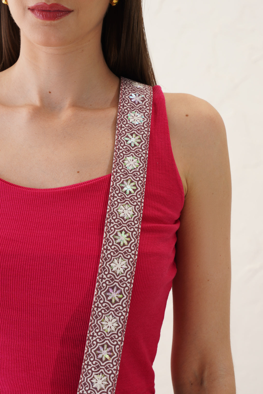 Rose Pink Embroidered Handle Sling Bag