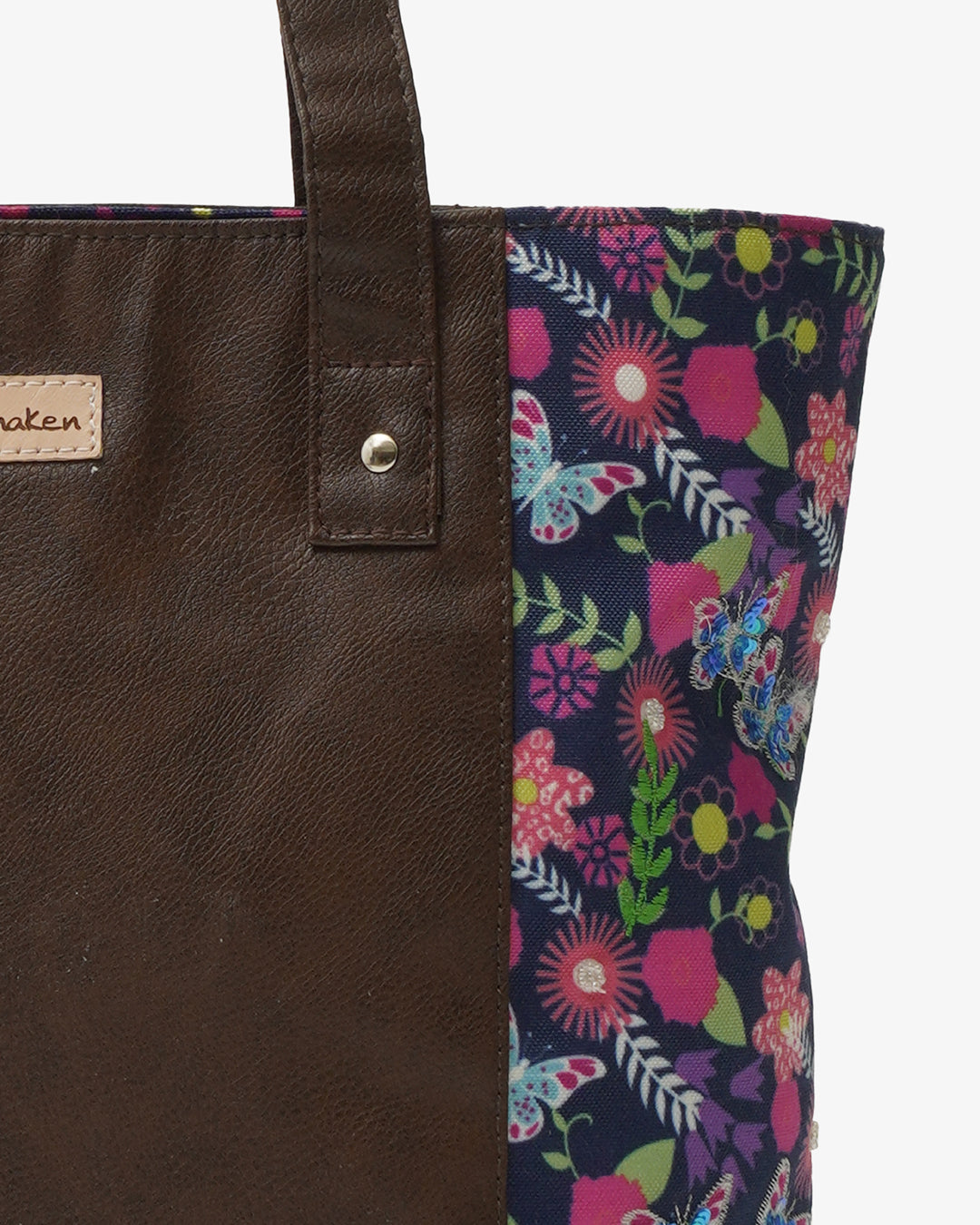 Butterfly Bloom Shoulder Tote Bag with Vegan Leather