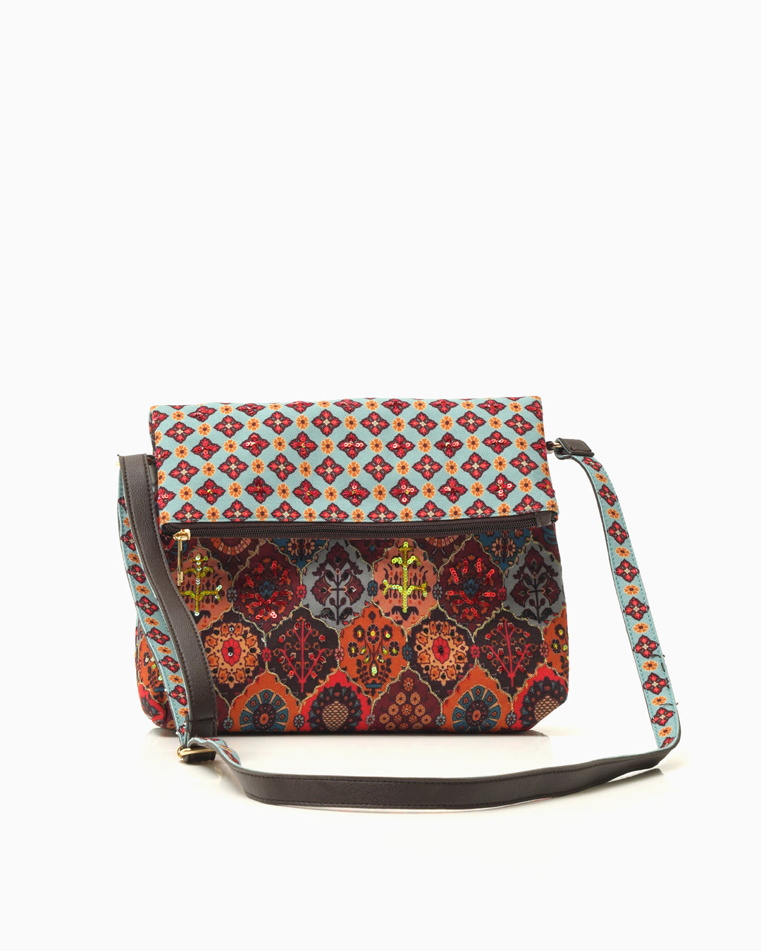 Floral Geo Foldover Sling Bag