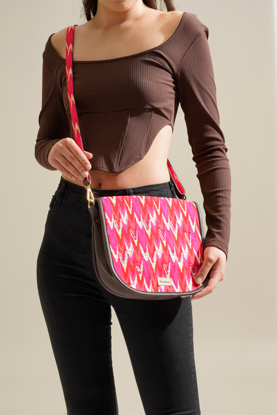Pink Ikat Flap Sling Bag