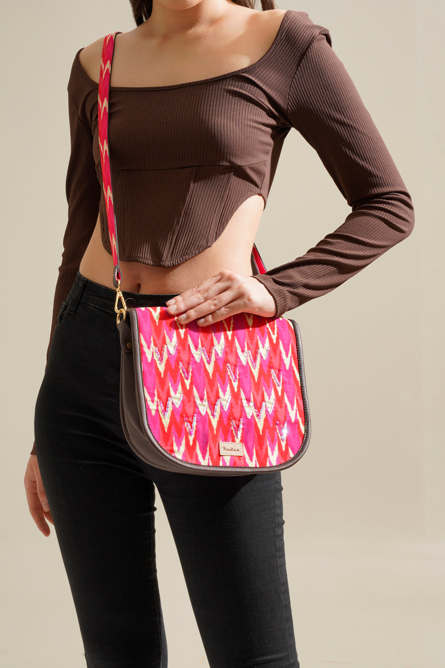Pink Ikat Flap Sling Bag