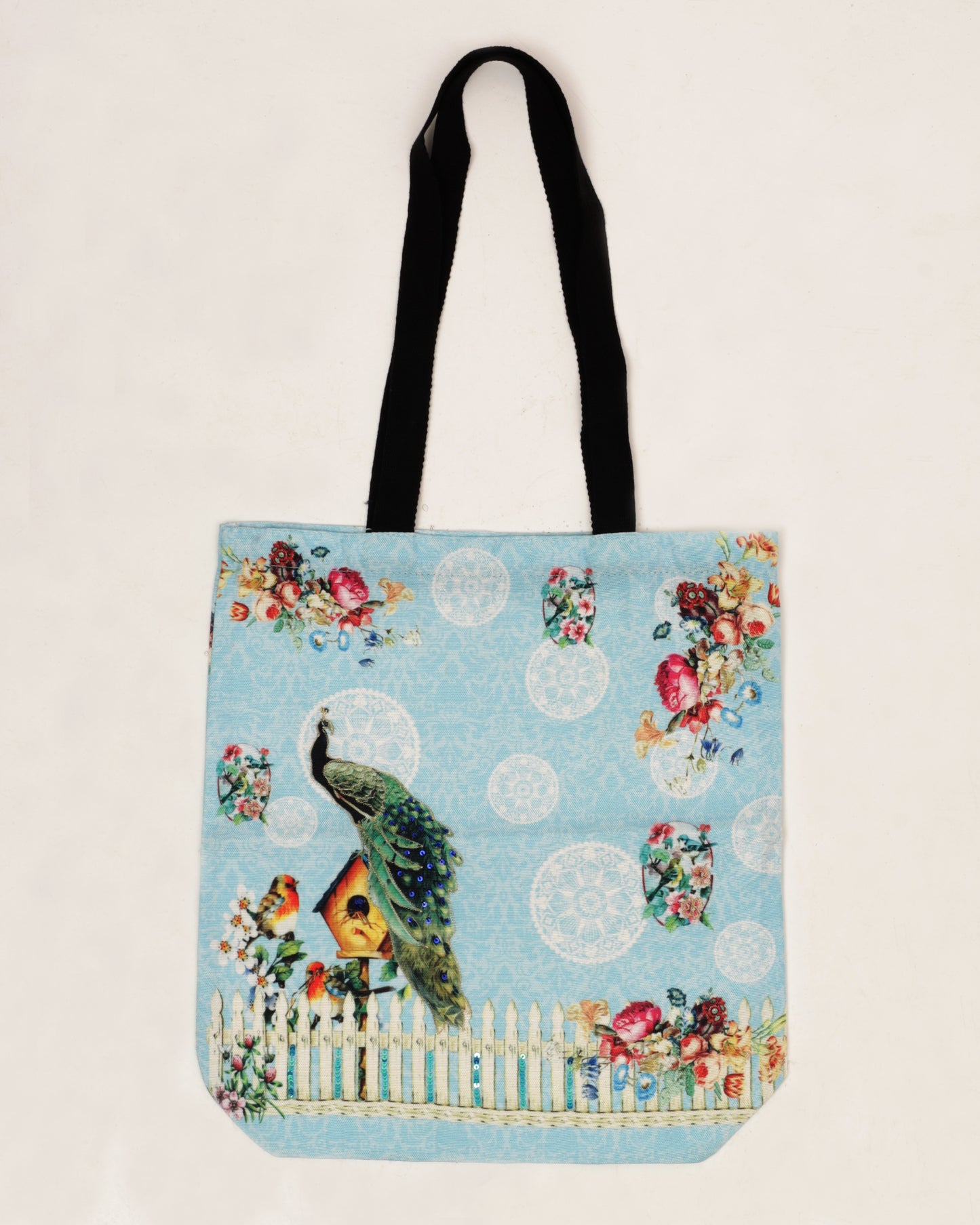 Peacock Fence Niwad Handle Tote Bag