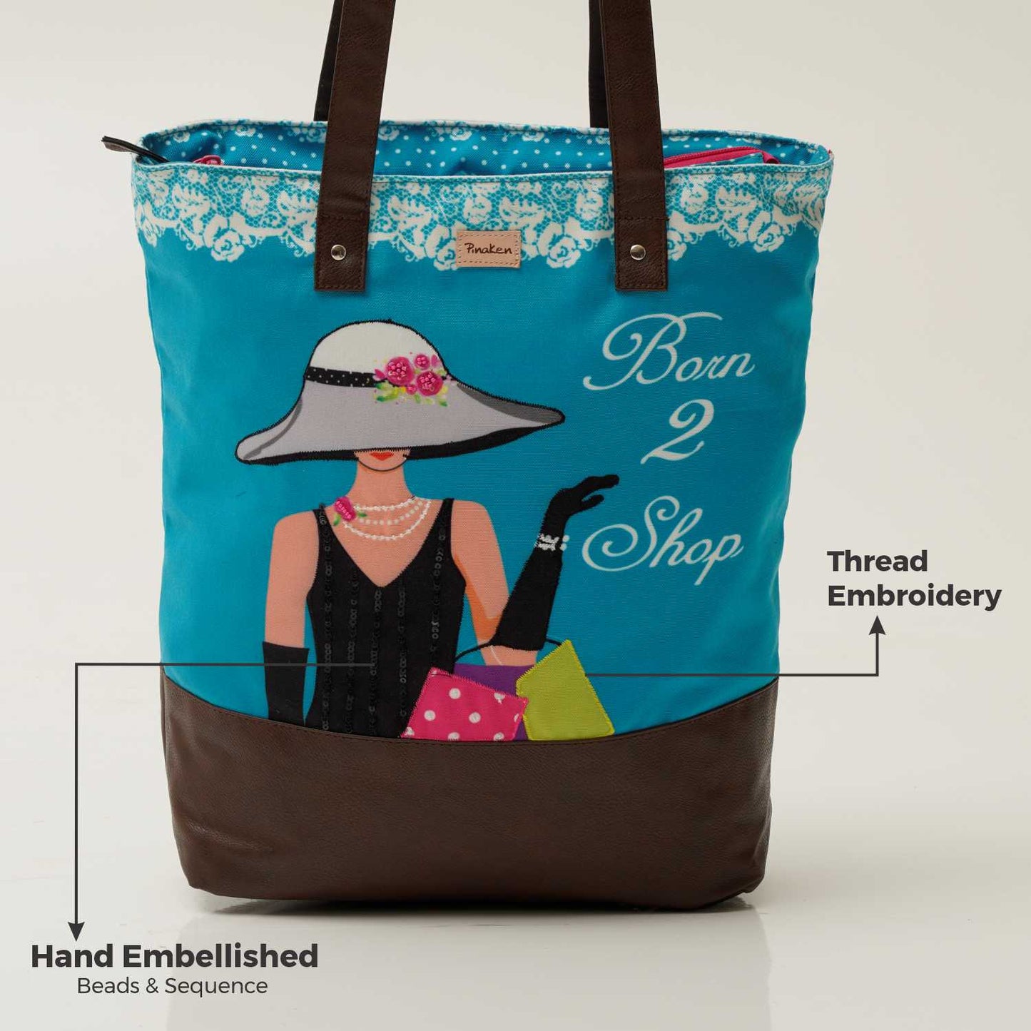 Born To Shop Shoulder Tote Bag With Vegan Leather