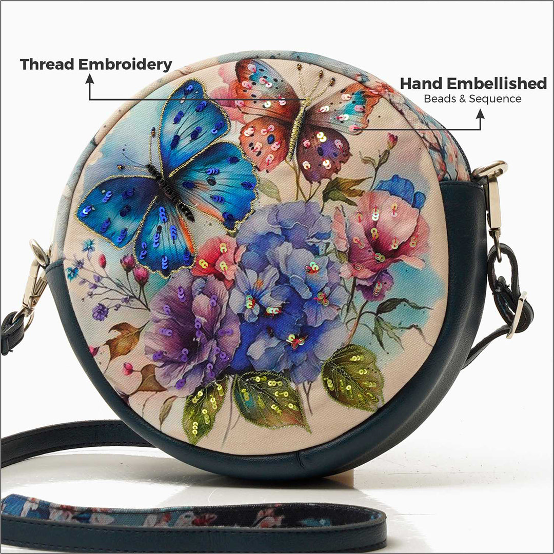 Butterfly Splash Round Sling Bag