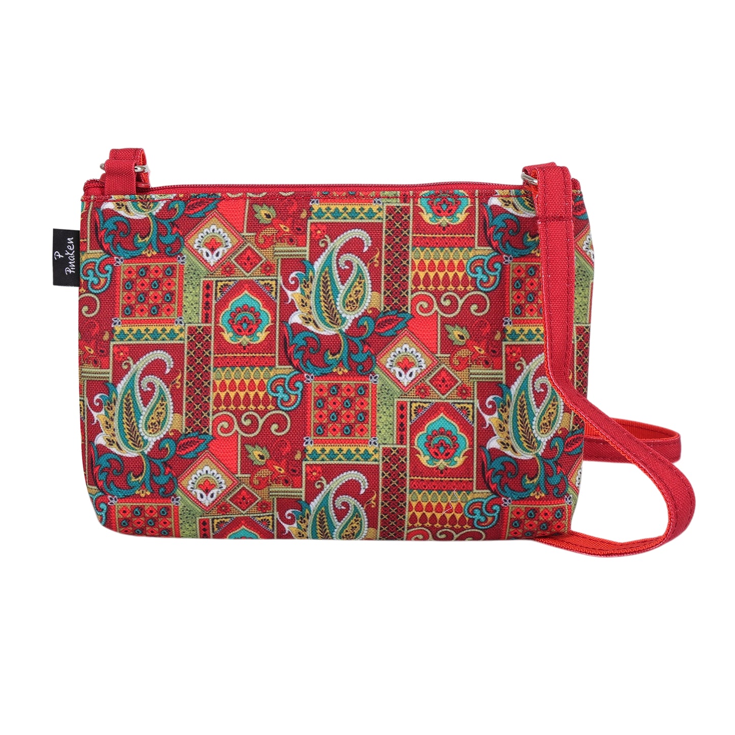 Crimson Paisley Heritage Crossbody Pouch