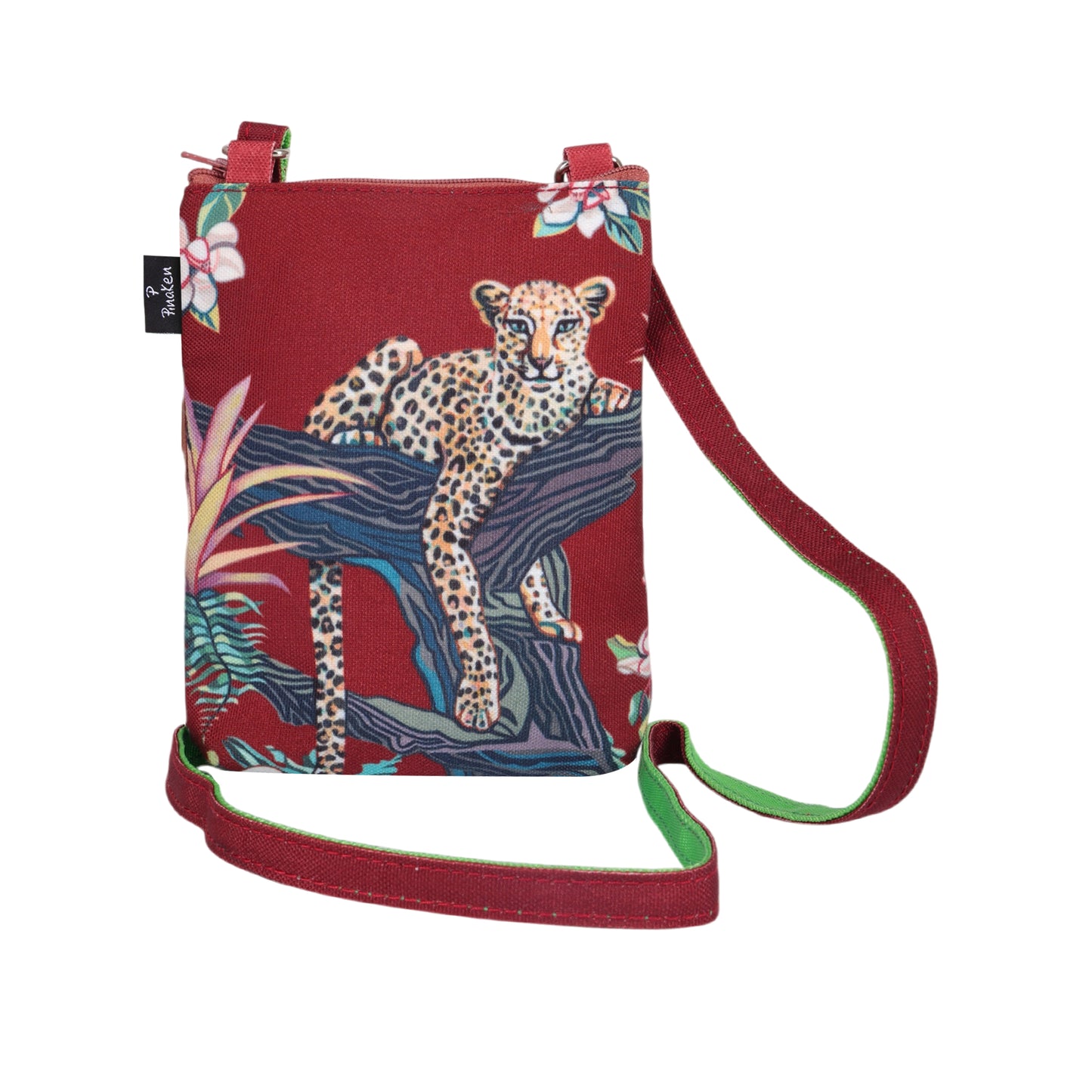 Crimson Jungle Leopard Crossbody Pouch