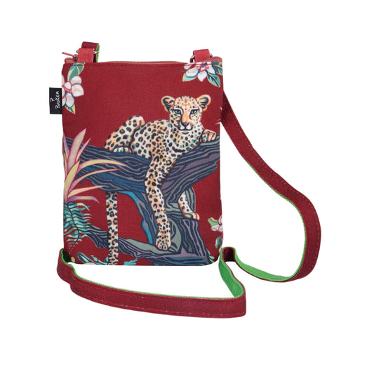 Crimson Jungle Leopard Crossbody Pouch
