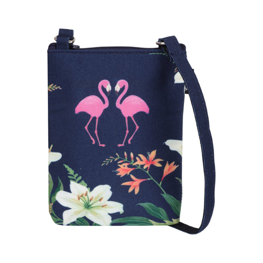 Midnight Flamingo Floral Crossbody Pouch