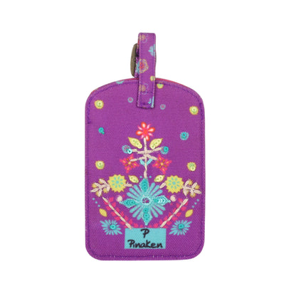 Purple Floral Embroidered Luggage Tag