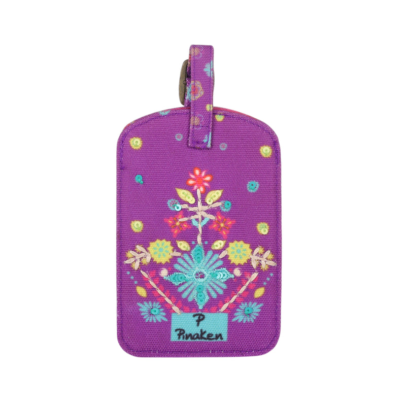 Purple Floral Embroidered Luggage Tag