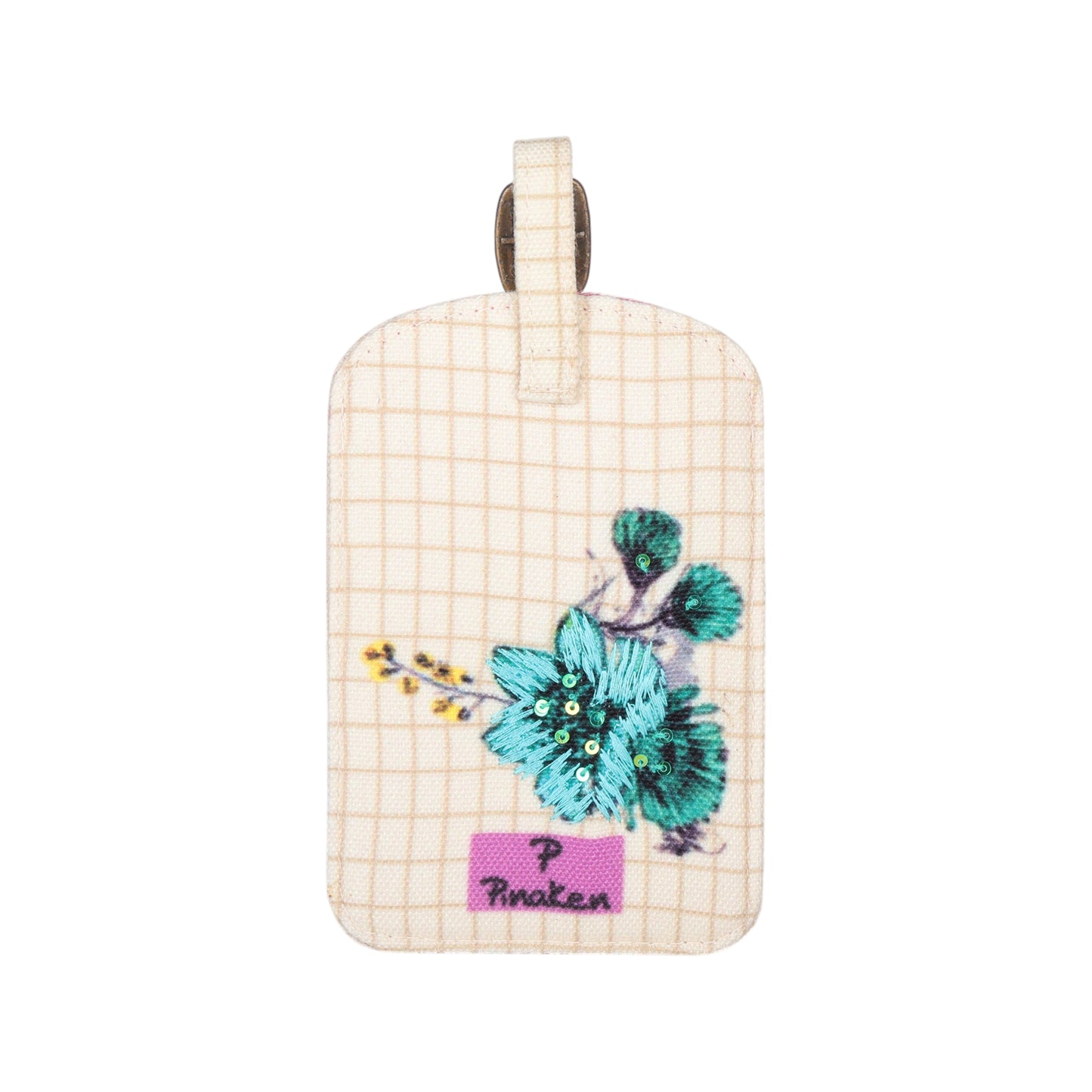 Mint Blossom Embroidered Luggage Tag
