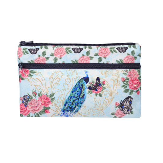 Peacock Rose Garden Double Zip Pouch