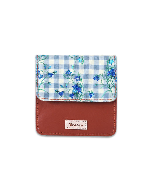 Blue Gingham Flowers  Flap Wallet