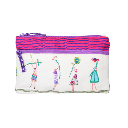 Whimsical Garden Dolls Double Zip Pouch