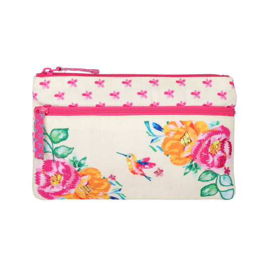 Floral Bicycle Journey Double Zip Pouch