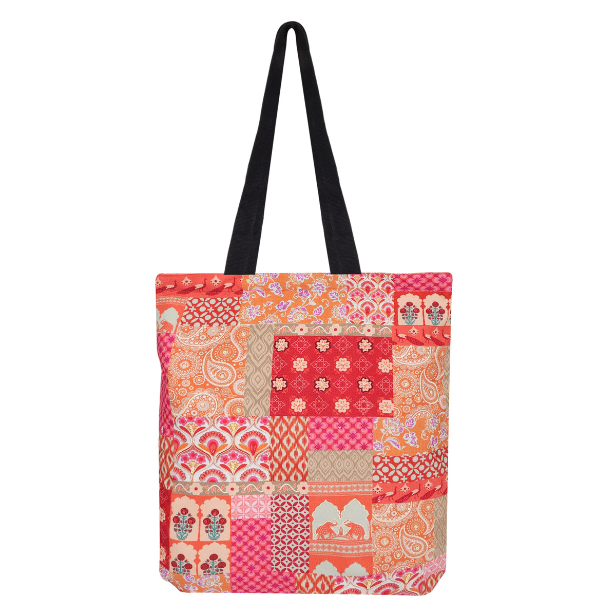 1 Zipper Orange & Pink  Traditional Pattern Tote Bag