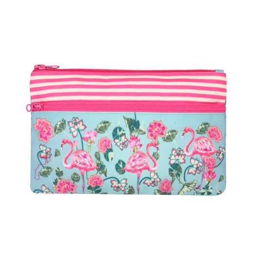 Flamingo Bloom Double Zip Pencil Pouch