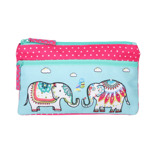 Lucky Elephant Parade Double Zip Pencil Pouch